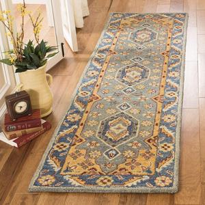 SAFAVIEH Antiquity Collection ковер-дорожка 69 x 244 см, Blue/Gold AT504M ручной работы традиционный восточный премиальная шерсть