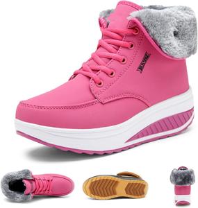 Женские ботильоны на шнуровке с меховой подкладкой, пушистые, комфортные, противоскользящие, с пружинящей подошвой, женские зимние ботинки на платформе со шнуровкой и поддержкой свода стопы HoukiG, Red