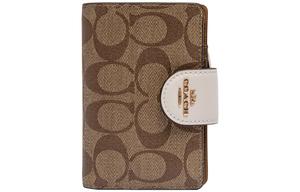 Универсальная сумка-клатч Coach среднего размера с угловой молнией, из холста с кожаными вставками, в стиле маджонг, женская, бело-песочная, с монограммой