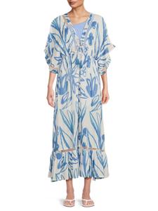 Платье макси из хлопка с цветочным принтом La Moda Clothing, цвет White Blue