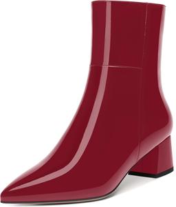 Женские ботинки NUMALEO с пряжкой, с острым носком, для активного отдыха, стильные, с низким толстым каблуком 5 см, высокие до щиколотки, Burgundy
