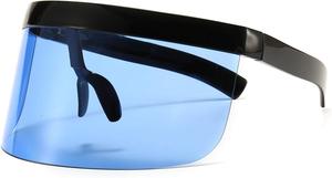 Футуристические солнцезащитные очки-щит с большим зеркальным козырьком и плоской верхней частью, подходящие для мужчин и женщин, как шляпа от солнца, для защиты от ультрафиолета, Black/Blue