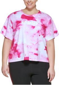 Укороченная спортивная футболка больших размеров Tommy Hilfiger с принтом тай-дай, Pink