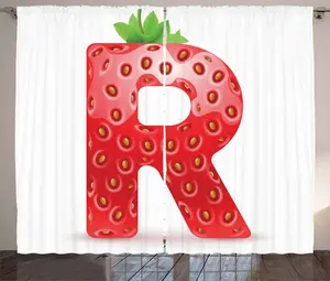 Штора ABAKUHAUS Letter R в деревенском стиле, с заглавными буквами Food Elements, универсальная ленточная штора для гостиной с петлями и крючками, 280 x 175 см, цвет: ярко-оранжевый, зеленый Abakuhaus