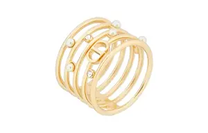 DIOR Кристальные жемчужные металлические кольца Women's Gold