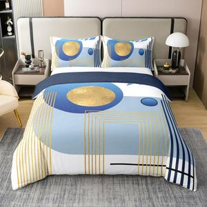 Erosebridal Хлопковый комплект постельного белья Blue Neutral Modern King в стиле бохо с геометрическим принтом, Blue White