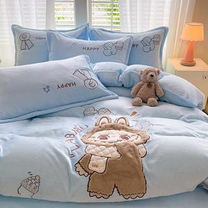 LUOLAI HOME Комплект постельного белья 4 предмета, простыня на резинке 180 см, пододеяльник 200x230 см