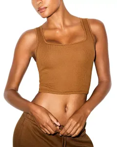 Топ из хлопка в рубчик Skims, коричневый