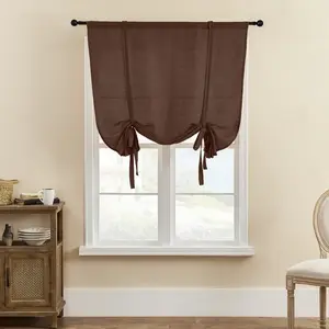 Однотонные короткие шторы, римская штора в деревенском стиле для балкона, спальни, гостиной, кухни, цвет: коричневый, размер: 80x120 см DQQ