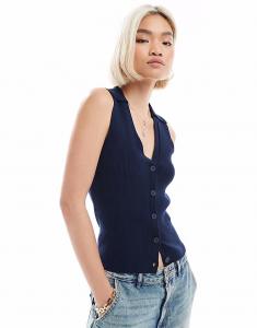 Верхняя часть поло Vero Moda из трикотажного рибана без рукавов темно-синего цвета