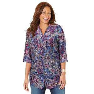 Женская блузка на пуговицах с защипами и защипами, большие размерыCatherines, цвет Royal Navy Outlined