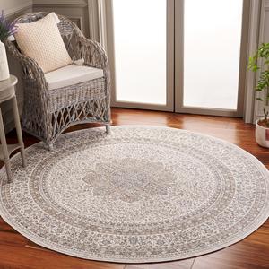 Ковер SAFAVIEH, 191 x 191 см, Harlow Collection, круглый, цвет ivory/grey beige, геометрический рисунок, подходит для помещений с высокой проходимостью: гостиная, спальня, столовая (HAR160A)