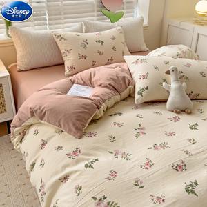 Disney Комплект постельного белья 1.5 спальный, 4 предмета, простыня, пододеяльник 200x230 см, ультрамягкий велюр, цвет цинхуань