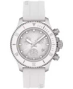 Мужские часы Swiss Chronograph Seastar 1000 с белым резиновым ремешком, 38 мм Tissot