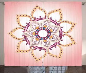 Штора Мандала от ABAKUHAUS в деревенском стиле, богемная и простая, универсальная, ленточная штора для гостиной с петлями и крючками, 280 x 245 см, бледно-оранжевые сушеные розы Abakuhaus