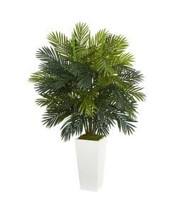 Искусственная пальма арека высотой 45 дюймов в белом кашпо Tower Planter Nearly Natural, зеленый