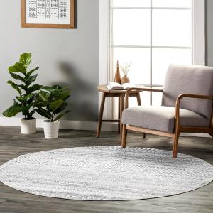Круглый ковер 183 x 183 см nuLOOM машинной стирки, устойчивый к пятнам, с противоскользящей основой, низкопрофильный для гостиной, спальни и столовой, Kira Grey
