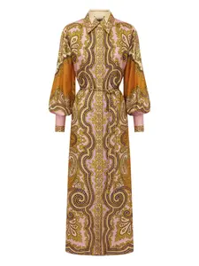 Платье макси с принтом пейсли и рукавами-буфами ALEMAIS, коричневый