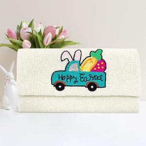 Пасхальный кролик с морковкой Бисерная сумка-клатч через плечо FASHNZFAB, слоновая кость