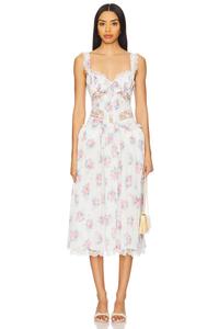 Миди-платье с узором "салфеточный букет" от For Love & Lemons, white