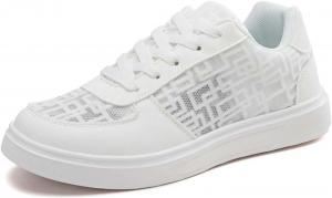 Женские туфли на шнуровке из денима и сетки, повседневные плоские тканевые туфли с круглым носком, дышащие для ходьбы Generic, C05-White