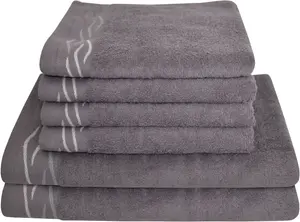 Комплект полотенец Dyckhoff "Волна" (комплект, 6 шт.), с жаккардовой каймой: 4 полотенца для рук (50х100см), 2 полотенца для душа (70х140см) (3 шт.), серый