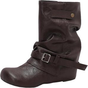 Женские элегантные повседневные ботинки с напуском, ботильоны на танкетке с круглым носком XIEPP, Dark Brown