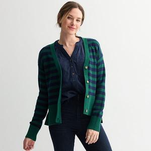 Женский кардиган с боковым разрезом и застежкой на пуговицах Sonoma Goods For Life, Navy Green Stripe