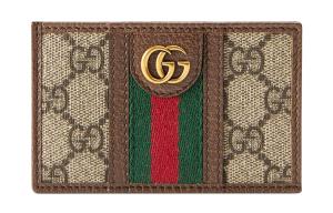 Ophidia Canvas With Leather Card Clip Card Holder Regular Unisex Ebony/Brown GUCCI