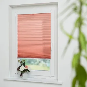 Жалюзи Plissee Лосось защита от света без сверления, натягивается Liedeco, Lachs + weiß