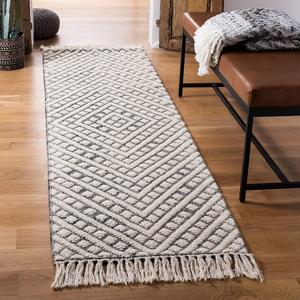 Ковер-дорожка SAFAVIEH, 69 x 183 см, Natura Collection, Ivory & Black, ручная работа из шерсти, идеально для помещений с высокой проходимостью в гостиной, спальне (NAT357A)