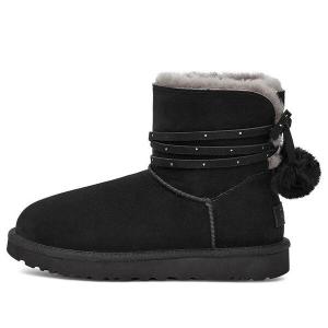 Ботинки зимние UGG с бантом-помпоном, черный
