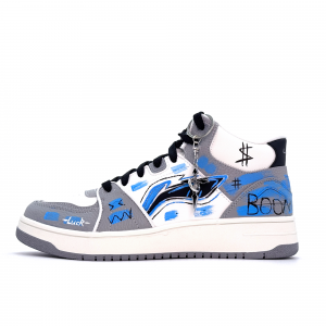 Мужские износостойкие скейтбордные кроссовки Li Ning Tianji HI Demon средней высоты, серо-синие, новые