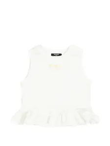 Футболка с оборчатым подолом Balmain Kids, белый