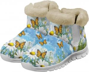 Женские зимние сапоги JoyLamoria с утеплителем из меха, нескользящие, ботильоны до щиколотки, водонепроницаемые, для холодной погоды и снега, Butterfly Daisy