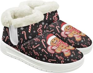 Женские зимние ботинки KEIAHUAN с утеплителем из меха, удобные кроссовки на снег с пушистым воротником, подходящие для улицы, Christmas Gingerbread