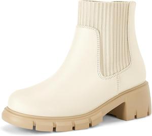 Детские ботинки Coutgo, ботильоны на молнии сзади, с круглым носком, Челси, на платформе, с эластичной вставкой, короткие ботинки-снегоступы для маленьких и больших детей, White