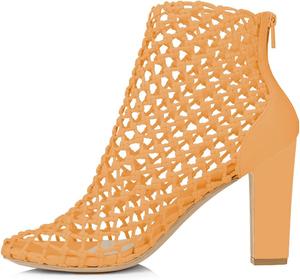 Женские модные ботильоны с круглыми носками и вырезами, застежка-молния сзади, высокий каблук, плетеные ботильоны, праздничная обувь для невесты, размер 4-16 США Wo wagas, Orange