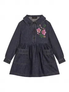 Джинсовое платье с цветочной вышивкой Dolce & Gabbana Kids, синий