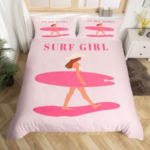 Erosebridal Комплект постельного белья Pink Coastal Cowgirl Surfer Girl Surf Bedding Set из хлопка с морским принтом, Pink