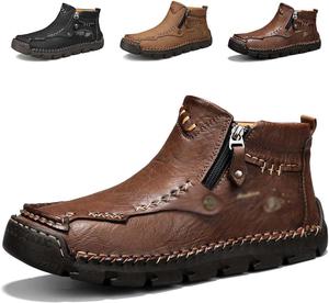 Мужские повседневные ботинки до щиколотки для улицы, легкие с боковыми молниями, осенне-зимние ежедневные ботинки, теплые, удобные и с противоскользящей подошвой Generic, коричневый