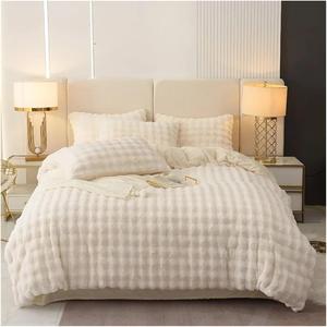 Generic Комплект постельного белья из искусственного кроличьего меха бежевого цвета