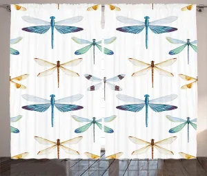 Штора ABAKUHAUS "Стрекоза" в деревенском стиле, с ровными линиями и насекомыми, универсальная ленточная штора для гостиной с петлями и крючками, 280 x 245 см, цвет: оранжево-синий Abakuhaus