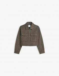 Куртка Bershka из мягкой фетровой ткани коричневого цвета