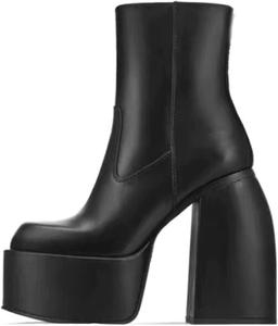 Женские ботфорты Yolkomo на массивном каблуке с платформой, Black Matte-Ankle High