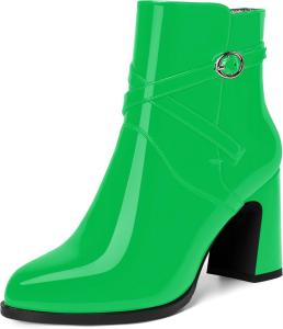Женские ботильоны WAYDERNS с пряжкой, для свиданий, с круглым носком, лакированные, с ремешком на щиколотке, на устойчивом высоком каблуке 3,3 дюйма, Green