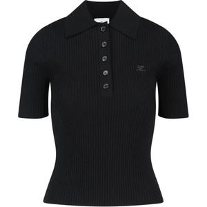 Классическая поло из ребристого трикотажа Courrèges Iconic COURREGES, черный
