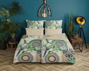 Постельное белье из фланели на бедрах 155x220 Тонрар песочно-зеленый с рисунком птицы и мандалы, двустороннее 30092F HIP