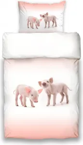 Комплект постельного белья Schwanberg Piggy, белый/розовый, перкаль, 135 см x 200 см ESPiCO