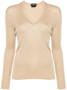 Джемпер в рубчик с V-образным вырезом TOM FORD, нейтральный